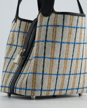 *RARE* Hermès Picotin Lock 18cm Bag in Canvas with Couverture Carre Embroidery in Ecru, Noir, Fauve & Bleu Zanzibar with Palladium Hardware
