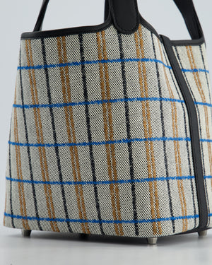 *RARE* Hermès Picotin Lock 18cm Bag in Canvas with Couverture Carre Embroidery in Ecru, Noir, Fauve & Bleu Zanzibar with Palladium Hardware