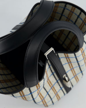 *RARE* Hermès Picotin Lock 18cm Bag in Canvas with Couverture Carre Embroidery in Ecru, Noir, Fauve & Bleu Zanzibar with Palladium Hardware