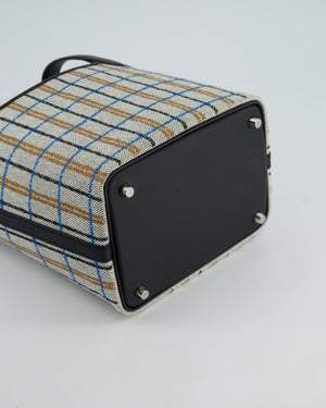 *RARE* Hermès Picotin Lock 18cm Bag in Canvas with Couverture Carre Embroidery in Ecru, Noir, Fauve & Bleu Zanzibar with Palladium Hardware