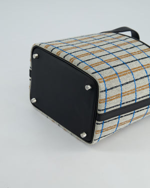 *RARE* Hermès Picotin Lock 18cm Bag in Canvas with Couverture Carre Embroidery in Ecru, Noir, Fauve & Bleu Zanzibar with Palladium Hardware