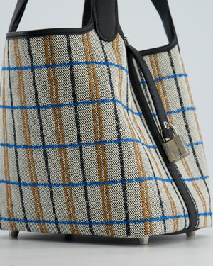 *RARE* Hermès Picotin Lock 18cm Bag in Canvas with Couverture Carre Embroidery in Ecru, Noir, Fauve & Bleu Zanzibar with Palladium Hardware