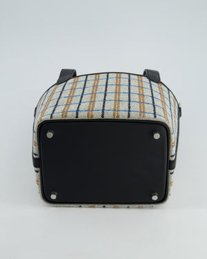 *RARE* Hermès Picotin Lock 18cm Bag in Canvas with Couverture Carre Embroidery in Ecru, Noir, Fauve & Bleu Zanzibar with Palladium Hardware
