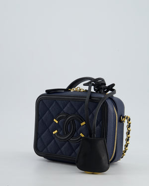 *HOT* Chanel Navy & Black Small Vanity Case Bag in Caviar Leather with Brushed Gold Hardware