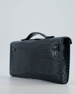 *HOT COLOUR* Hermès Kelly Cut Bag in Vert Cypress Shiny Porosus Crocodile Leather with Gold Hardware