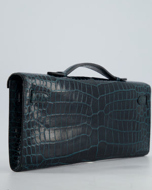 *HOT COLOUR* Hermès Kelly Cut Bag in Vert Cypress Shiny Porosus Crocodile Leather with Gold Hardware