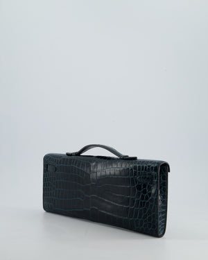 *HOT COLOUR* Hermès Kelly Cut Bag in Vert Cypress Shiny Porosus Crocodile Leather with Gold Hardware