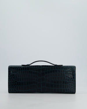*HOT COLOUR* Hermès Kelly Cut Bag in Vert Cypress Shiny Porosus Crocodile Leather with Gold Hardware