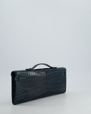 *HOT COLOUR* Hermès Kelly Cut Bag in Vert Cypress Shiny Porosus Crocodile Leather with Gold Hardware