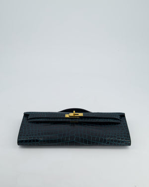 *HOT COLOUR* Hermès Kelly Cut Bag in Vert Cypress Shiny Porosus Crocodile Leather with Gold Hardware