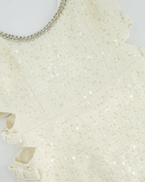 Self-Portrait Beige Boucle Cut Out Mini Dress with Embellished Detail Size UK 4
