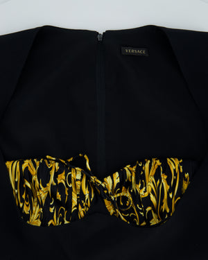 Versace Black Sleeveless Bustier Top with Baroque Print Detail Size IT 36 (UK 4)