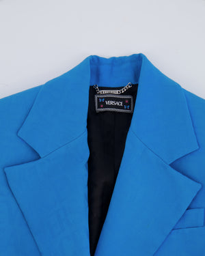 Versace Blue Blazer Jacket with Logo Prints and Silver Medusa Buttons Size IT 36 (UK 4)