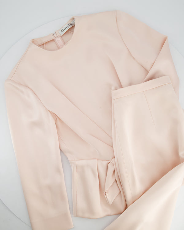 Christian Dior Pink Long Sleeve Top with Bow Detail and Matching Skirt Size FR 40 (UK 12)