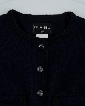 Chanel 13/K Navy Collarless Button Down Tweed Jacket with Multiple Pocket Detail Size FR 34 (UK 6)