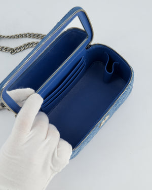 *RARE* Chanel Denim Vanity Bag with Camelia Flower Details with Brushed Silver Hardware