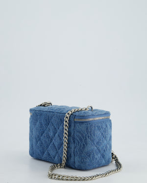 *RARE* Chanel Denim Vanity Bag with Camelia Flower Details with Brushed Silver Hardware
