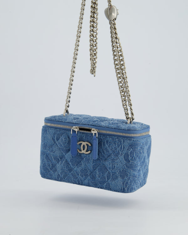 *RARE* Chanel Denim Vanity Bag with Camelia Flower Details with Brushed Silver Hardware