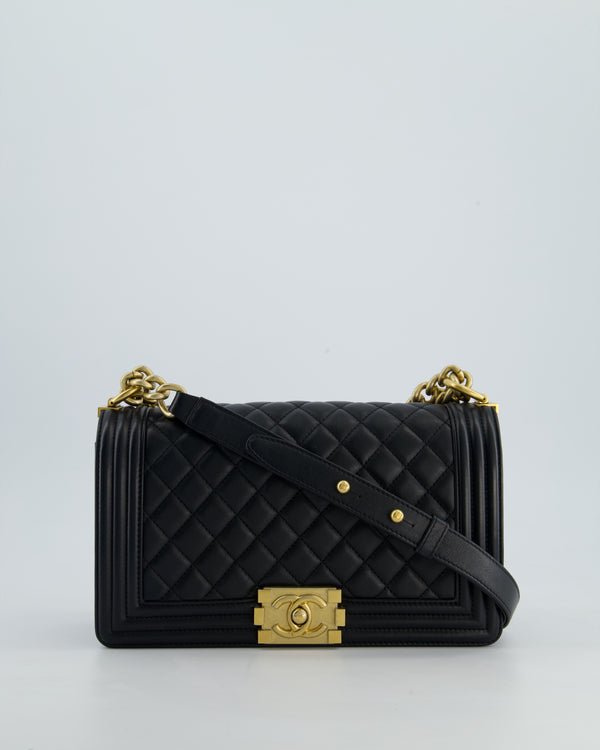 *FIRE PRICE* Chanel Black Medium Boy Bag in Lambskin Leather with Brushed Gold Hardware