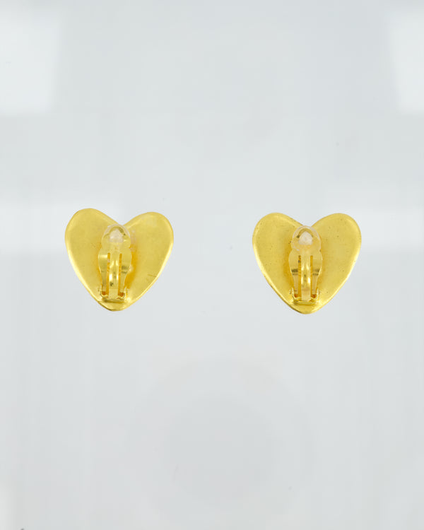 *HOT* Chanel Vintage 95P Gold Heart Clip On Earrings with CC Detail