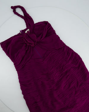 Magda Butrym Purple One-Shoulder Ruched Mini Dress with Floral Appliqué Detail Size FR 38 (UK 10)
