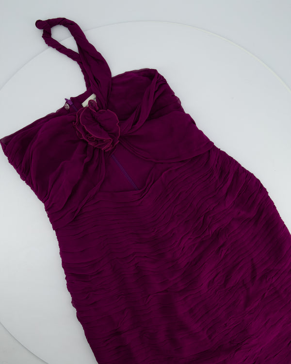Magda Butrym Purple One-Shoulder Ruched Mini Dress with Floral Appliqué Detail Size FR 38 (UK 10)