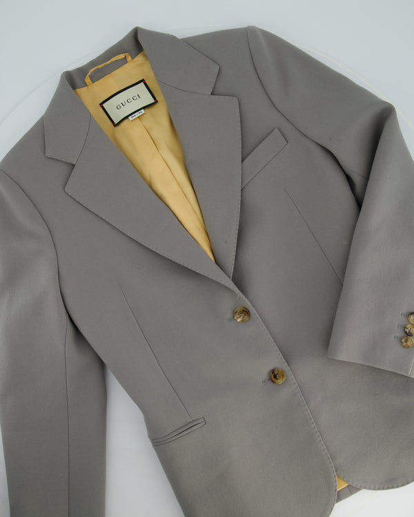 Gucci Grey Wool Blazer Jacket with Gold Lining and Horn Button Details Size IT 38 (UK 6)