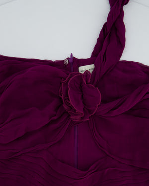 Magda Butrym Purple One-Shoulder Ruched Mini Dress with Floral Appliqué Detail Size FR 38 (UK 10)