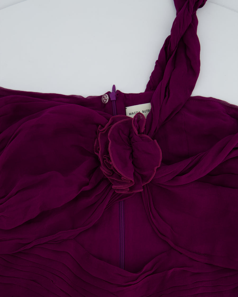 Magda Butrym Purple One-Shoulder Ruched Mini Dress with Floral Appliqué Detail Size FR 38 (UK 10)