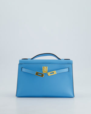 Hermès Kelly Pochette Bag in Bleu Celeste Swift Leather with Gold Hardware