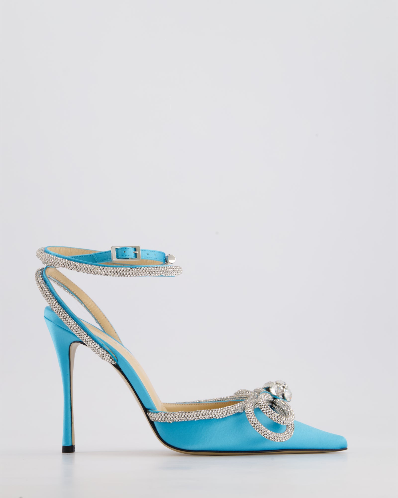 【関税込み】MACH & MACH ブルー Crystal Bow ボディスーツ Mach & Mach Blue Double Bow Satin Crystal Heels Size EU 36