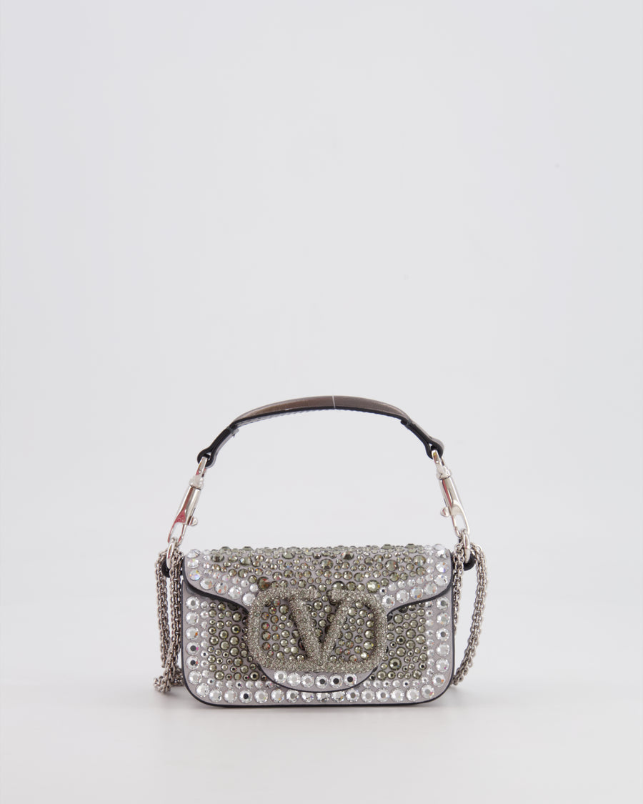 Valentino Silver Micro Logo Chain Bag with Rhinestones and Silver Hardware RRP £2,000