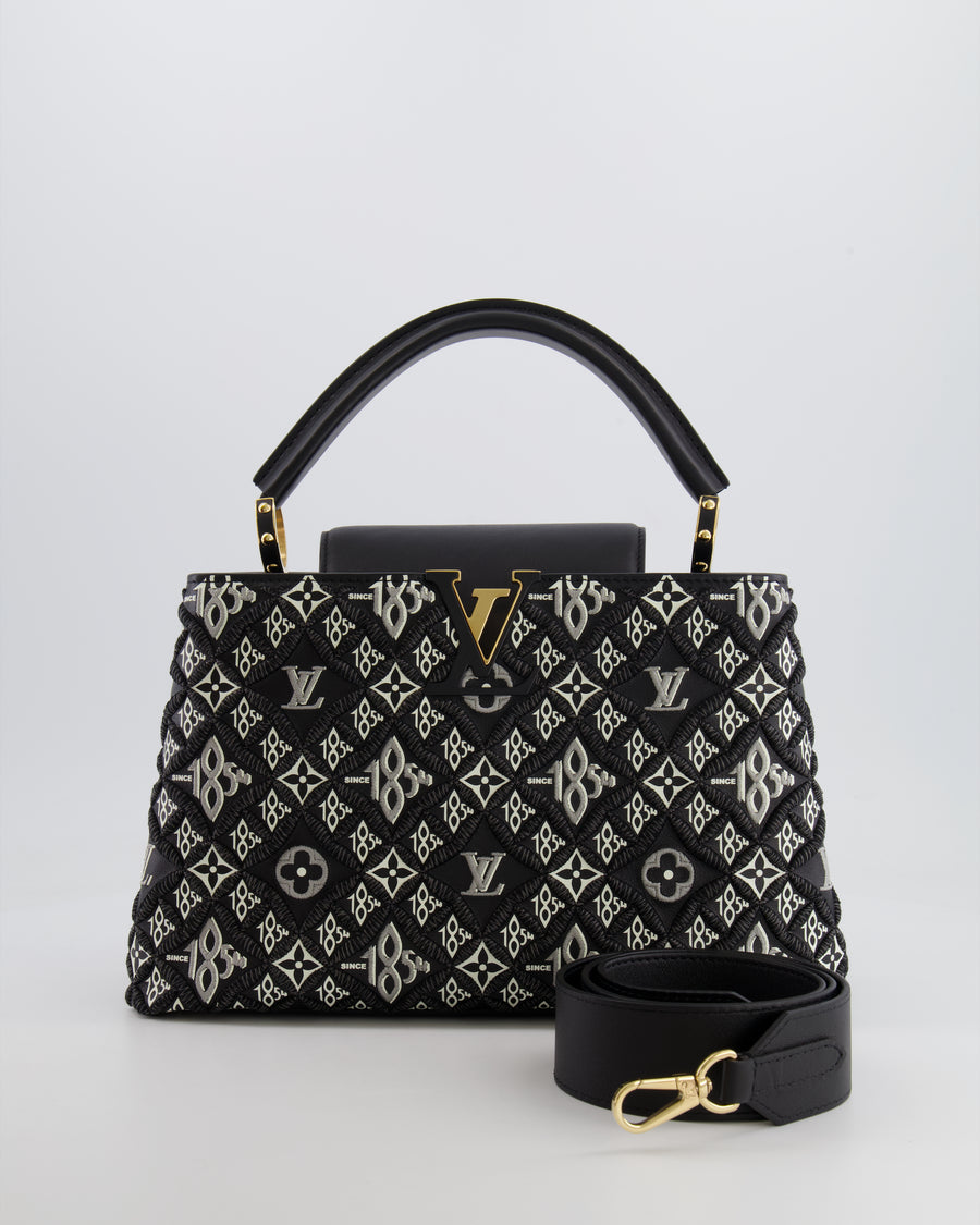 Louis Vuitton Limited Edition Since 1854 Monogram Capucines MM Bag in Black Calfskin and Embroideries with Gold Hardware