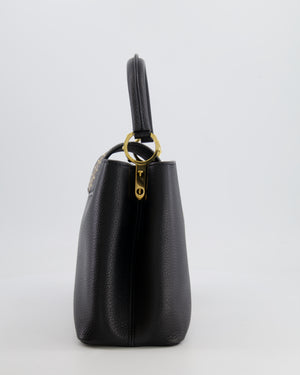 Louis Vuitton Capucines MM Bag in Black Leather and Beige Python Leather with Gold Hardware