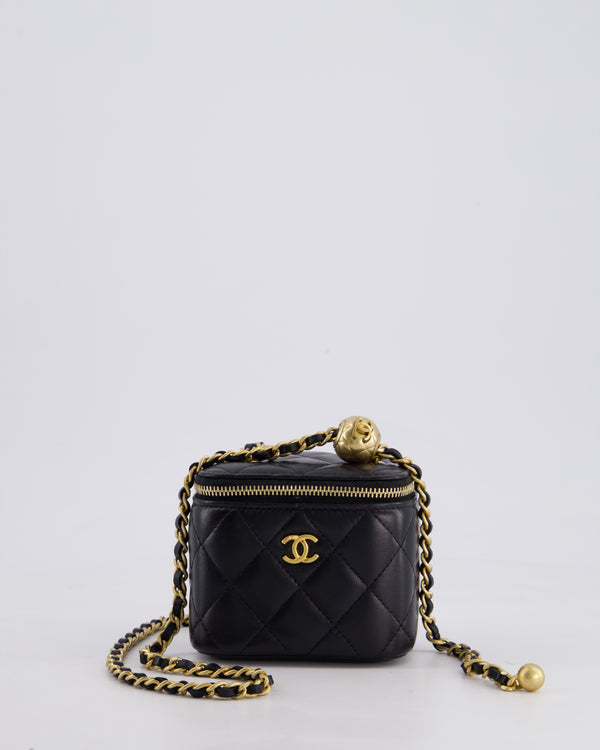 Chanel Black Coco Crush Mini Vanity Bag in Lambskin Leather with Brushed Gold Hardware