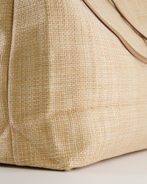 Prada Beige Raffia Shopping Tote Bag with Logo Detail