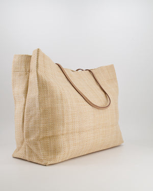 Prada Beige Raffia Shopping Tote Bag with Logo Detail