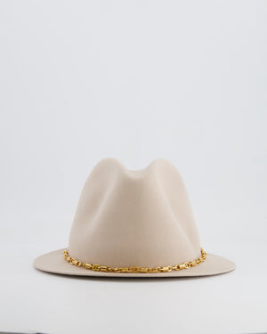 Loro Piana Beige Cashmere Mirabel Panama Hat with Gold Chain Detail RRP £900