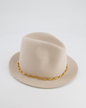 Loro Piana Beige Cashmere Mirabel Panama Hat with Gold Chain Detail RRP £900