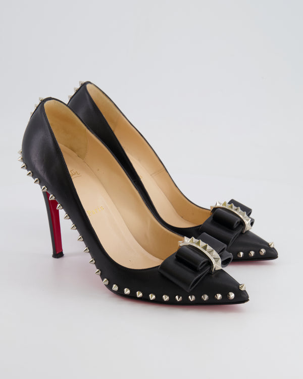 Christian Louboutin Black Leather Lucifer Bow Pumps with Studs Size EU 41