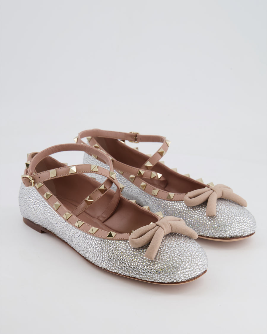 Valentino Crystal-Embellished Rockstud Ballerina Size EU 41 RRP £1,280