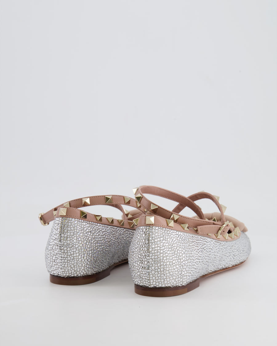 Valentino Crystal-Embellished Rockstud Ballerina Size EU 41 RRP £1,280
