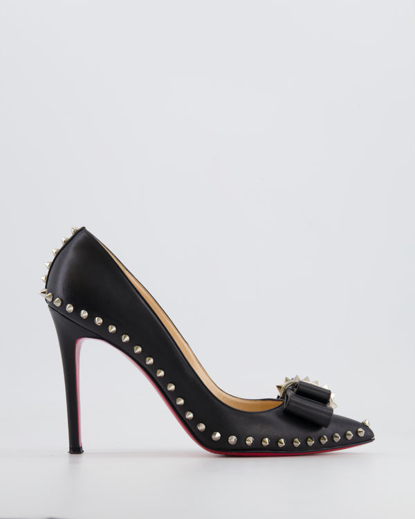 Christian Louboutin Black Leather Lucifer Bow Pumps with Studs Size EU 41