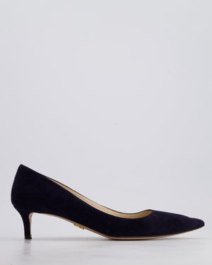 Prada Navy Suede Leather Pointed Toe Kitten Heel Pumps Size EU 38.5