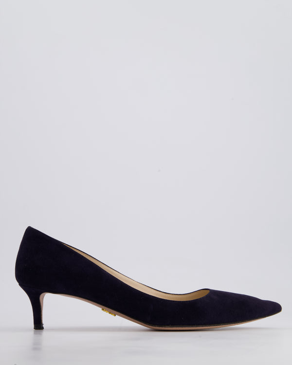 Prada Navy Suede Leather Pointed Toe Kitten Heel Pumps Size EU 38.5