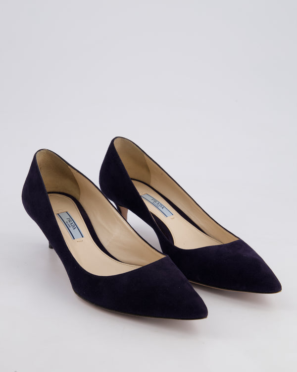 Prada Navy Suede Leather Pointed Toe Kitten Heel Pumps Size EU 38.5