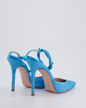 Gedebe Sky Blue Crystal Embellished Pointed Toe Heels with Tie Ankle Strap Size EU 38