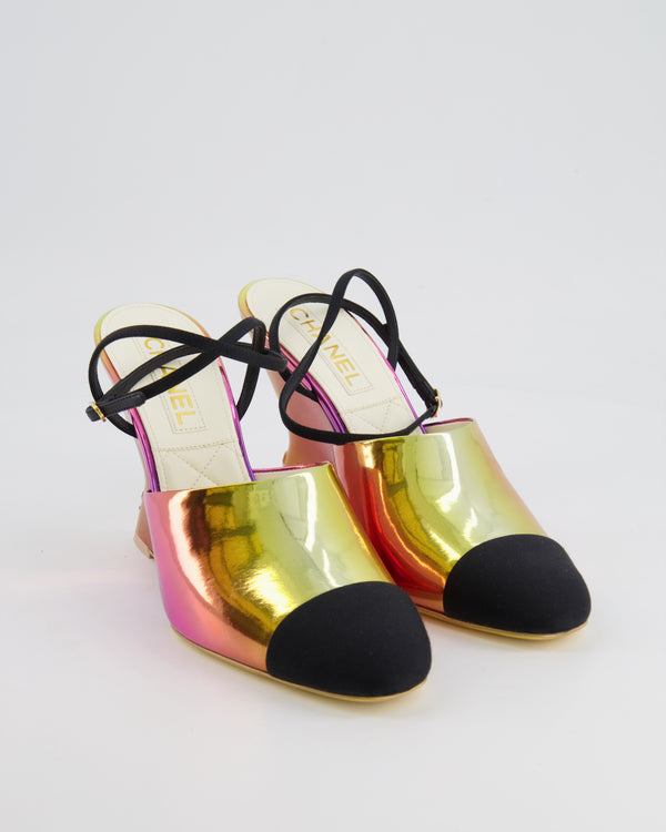 Chanel Cruise 2024 Multicolour Metallic and Black Wedge Heel with CC Logo Details Size EU 41