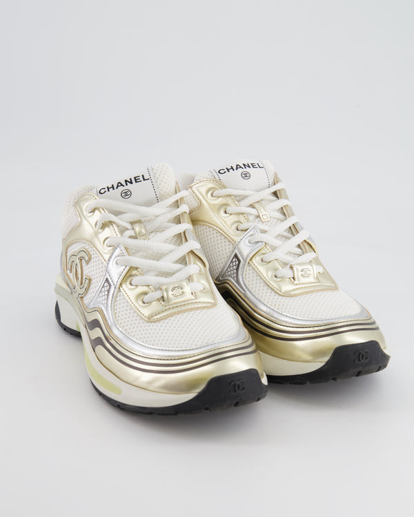 *HOT* Chanel White, Gold and Silver Trainers with CC Logo Size EU 40