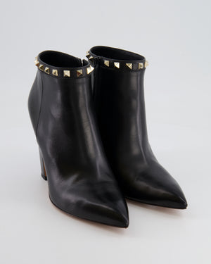 Valentino Black Leather Rockstud Ankle Heeled Boots Size EU 41
